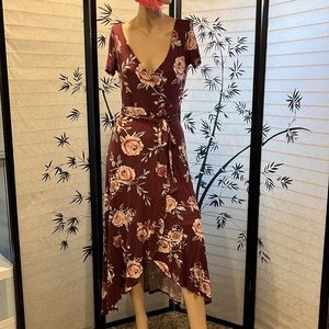 Short sleeve mid length wrap skirt dress